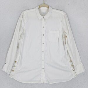 J Jill Shirt Womens Medium Petite White Button Front Side Button Collection